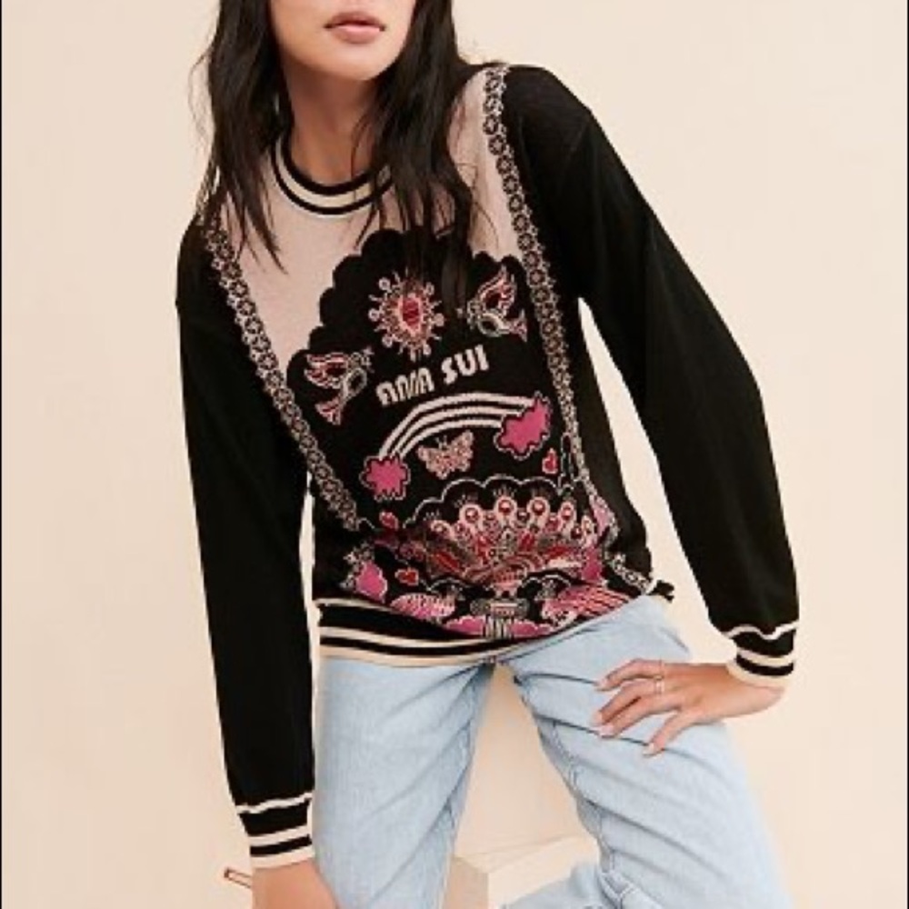 New Anna Sui Peacock Knit Sweater Orig$407 Size M/L